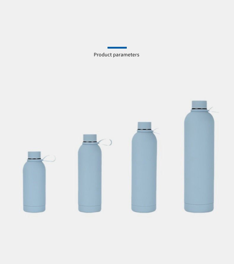 Four insulated bottles in different sizes shown side by side for scale
