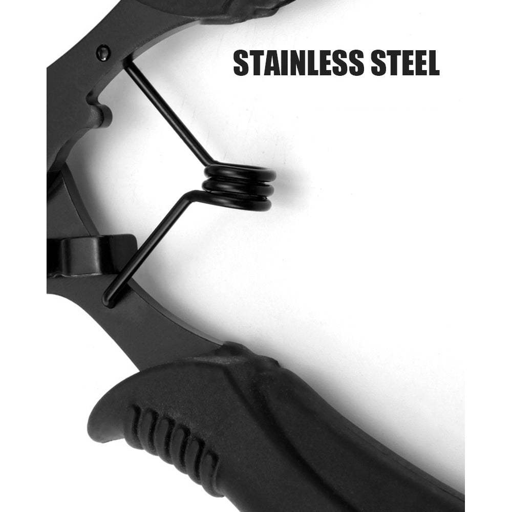 Close-up of the stainless steel reset spring on the fishing plier