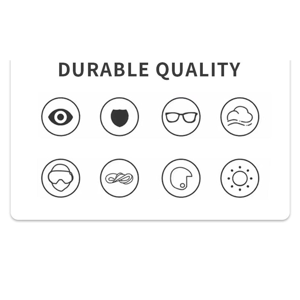 Sunglasses feature icons showing UV protection, impact resistance and outdoor sport use