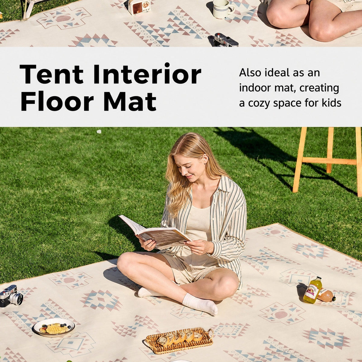 Picnic mat used as a floor mat inside a tent