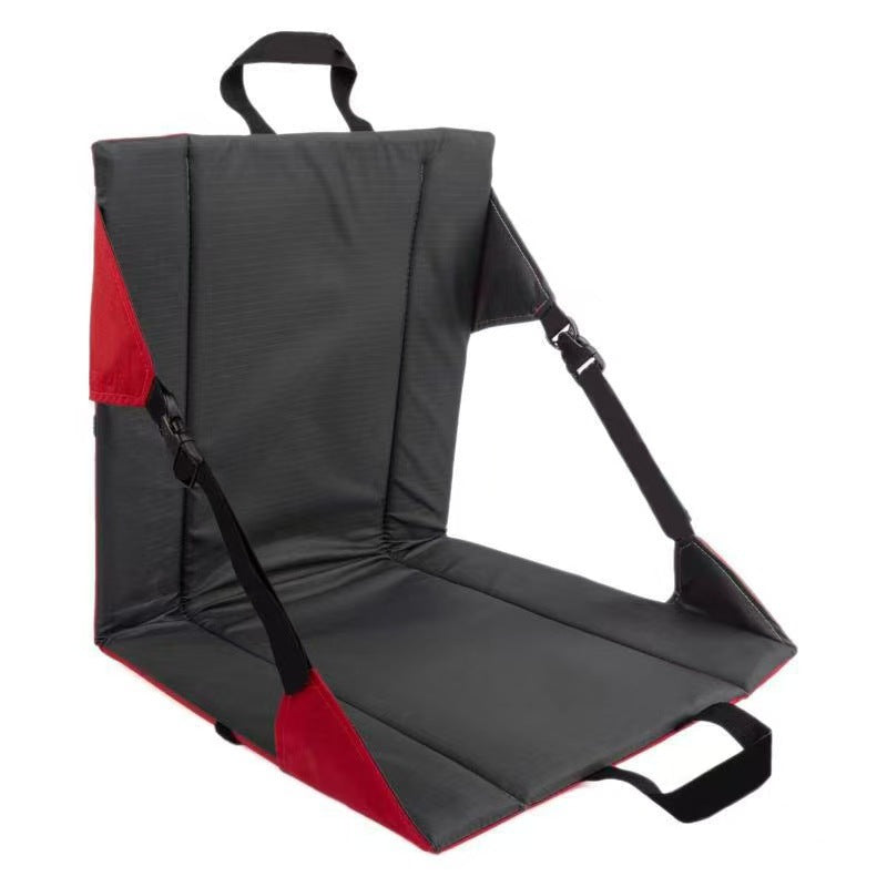Grey and red folding chair cushion with backrest and carry handles